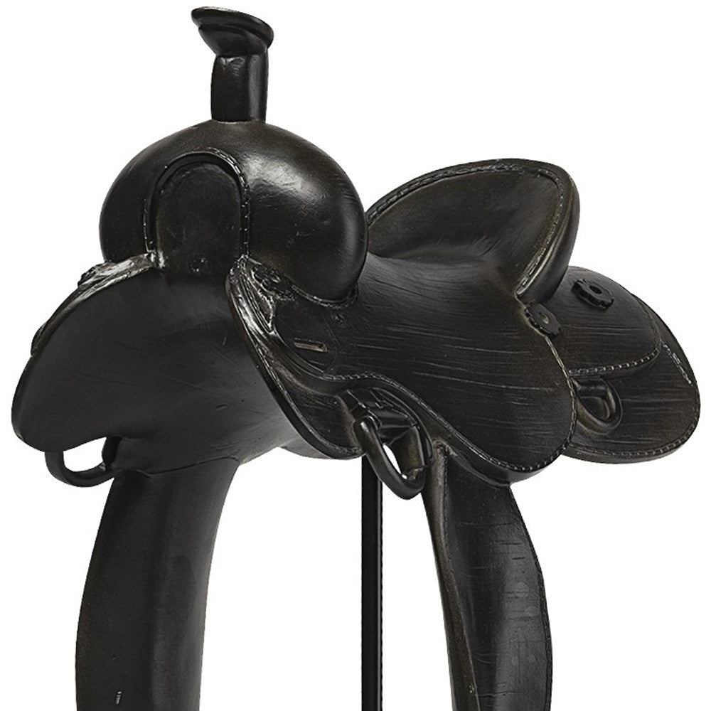 16" Black Metal and Resin Western Horse Saddle Tabletop Sculpture