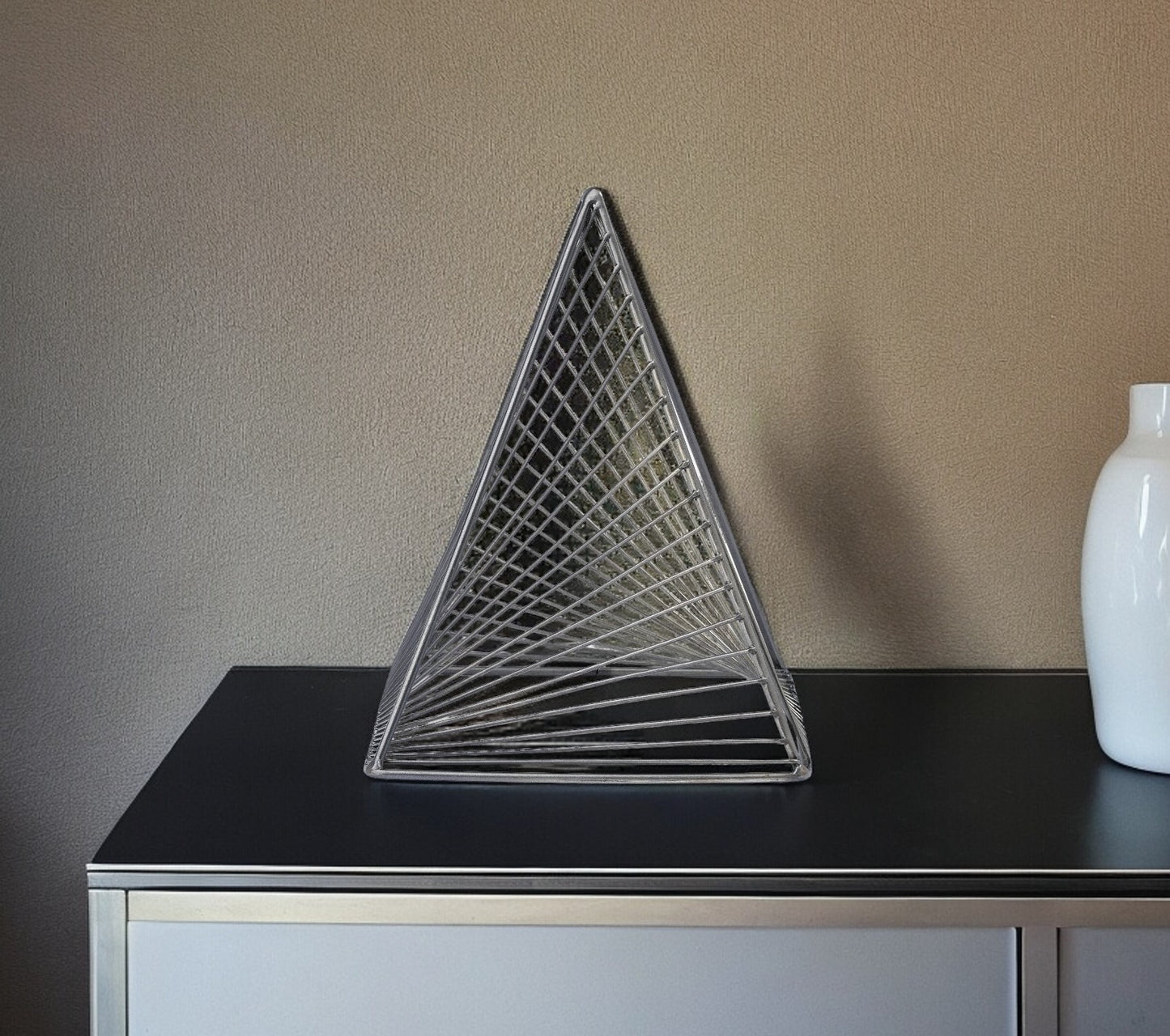 Contemporary Gray Metal Triangular Decor Piece