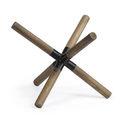 6" Brown Metal And Wood Modern Abstract Tabletop Sculpture