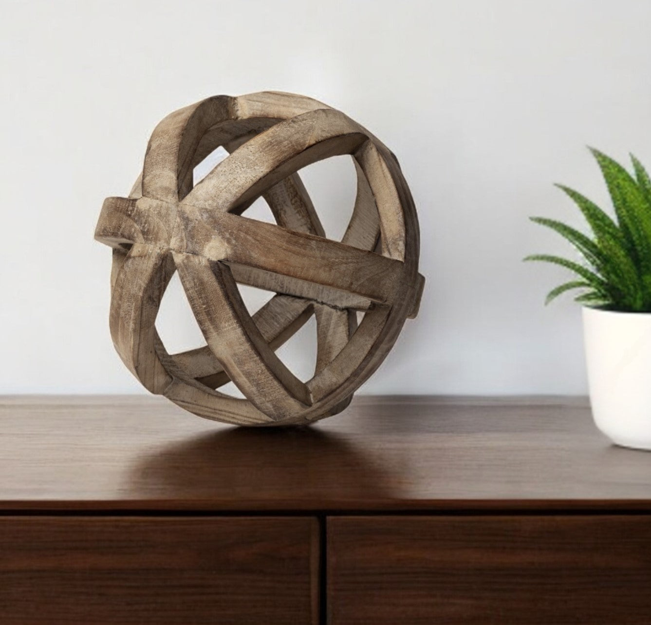 Brown Wooden Hollow Orb Sculpture