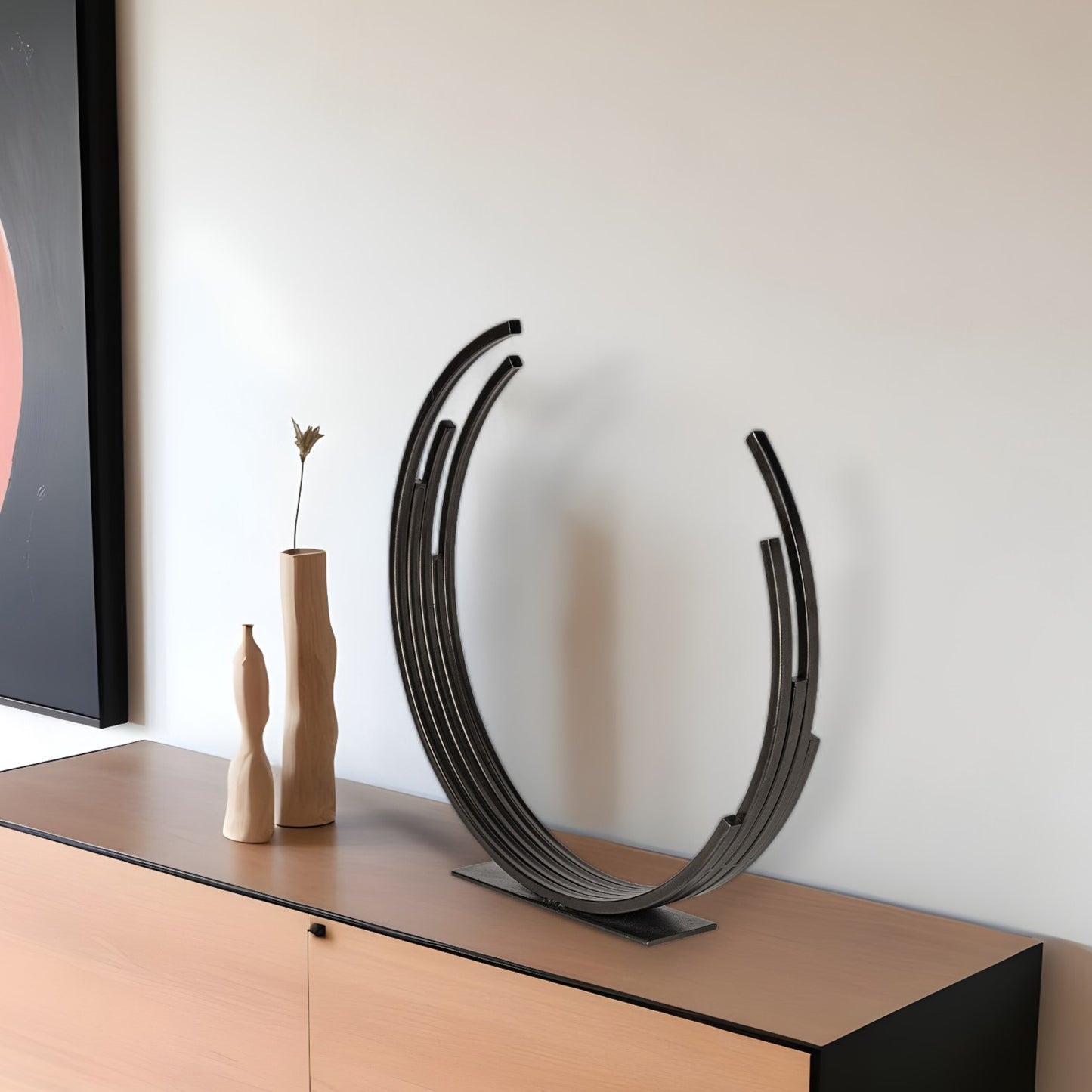 20" Black Iron Modern Abstract Tabletop Sculpture