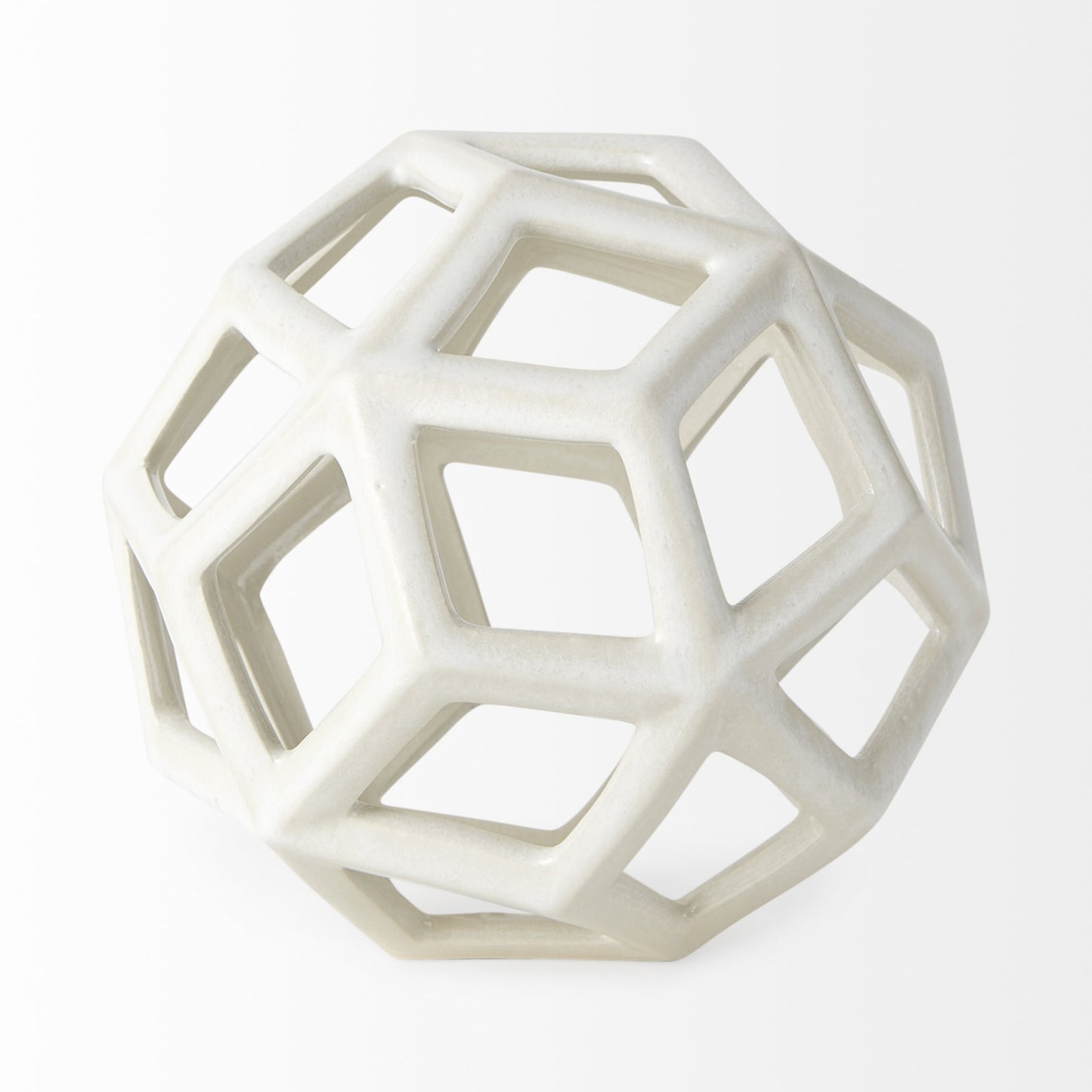 White Crackle Glaze Ceramic Geometric Sculpture