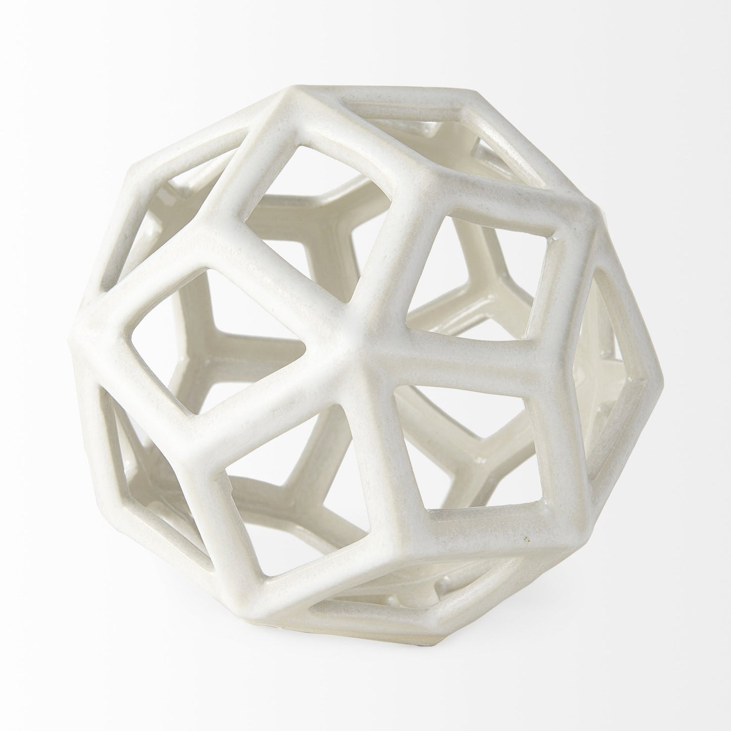 White Crackle Glaze Ceramic Geometric Sculpture