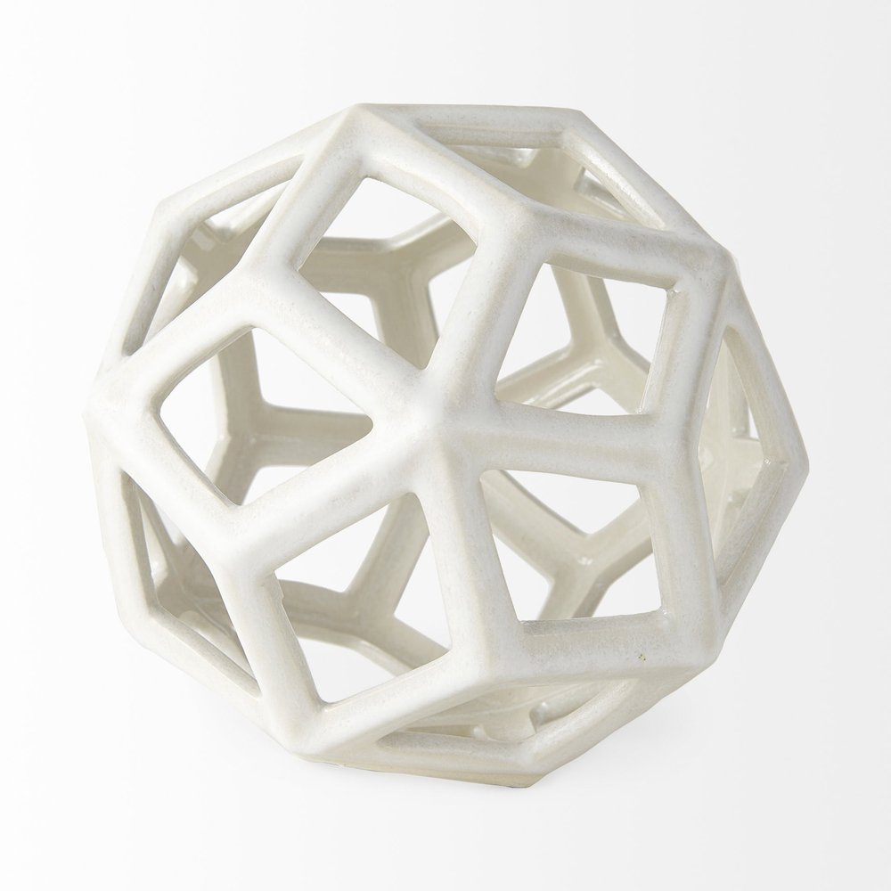 7" White Ceramic Decorative Orb Tabletop Sculpture