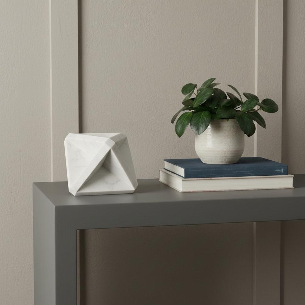 White Marble Geometric Square Sculpture