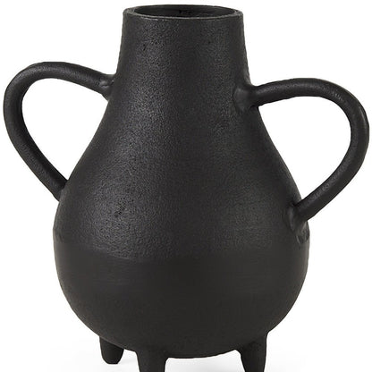 8" Black Two Handle Ceramic Jug Vase