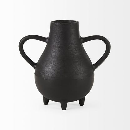 8" Black Two Handle Ceramic Jug Vase