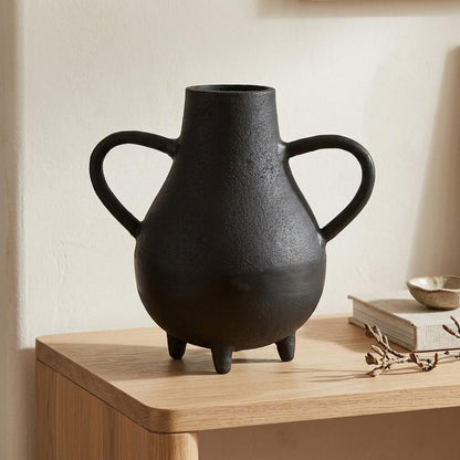 8" Black Two Handle Ceramic Jug Vase