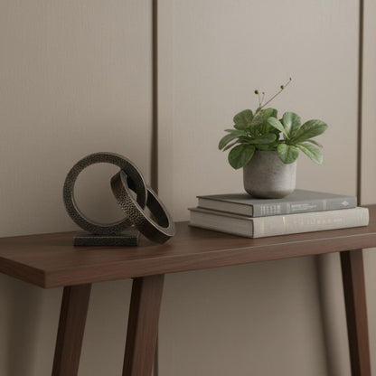 Two Ring Gray Hammered Metal Sculpture