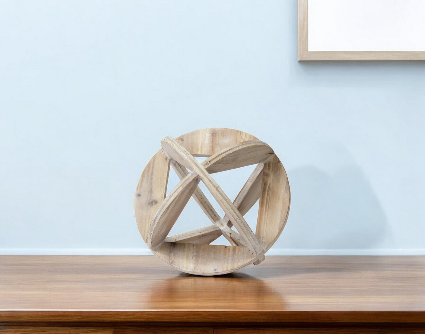 5" Natural Solid Wood Geometric Orb Tabletop Sculpture