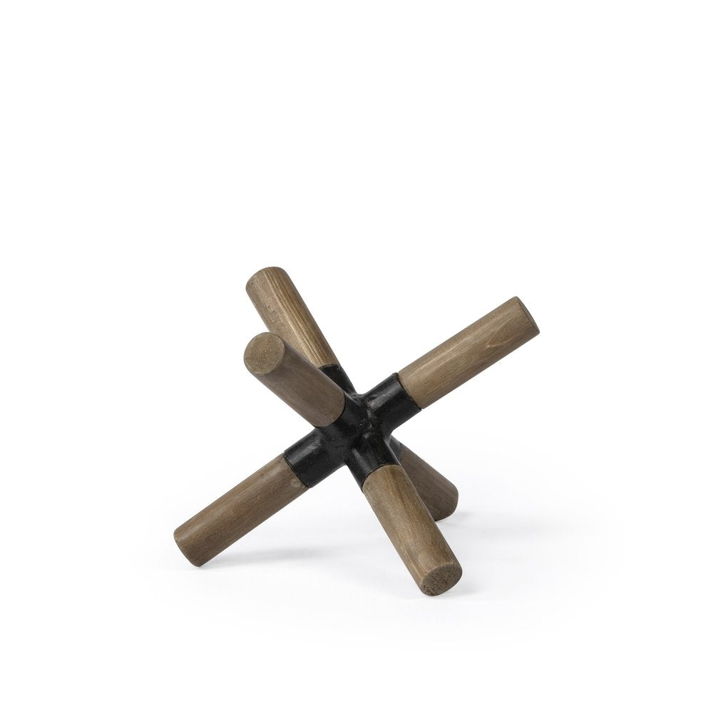 5" Brown Metal And Wood Modern Abstract Tabletop Sculpture