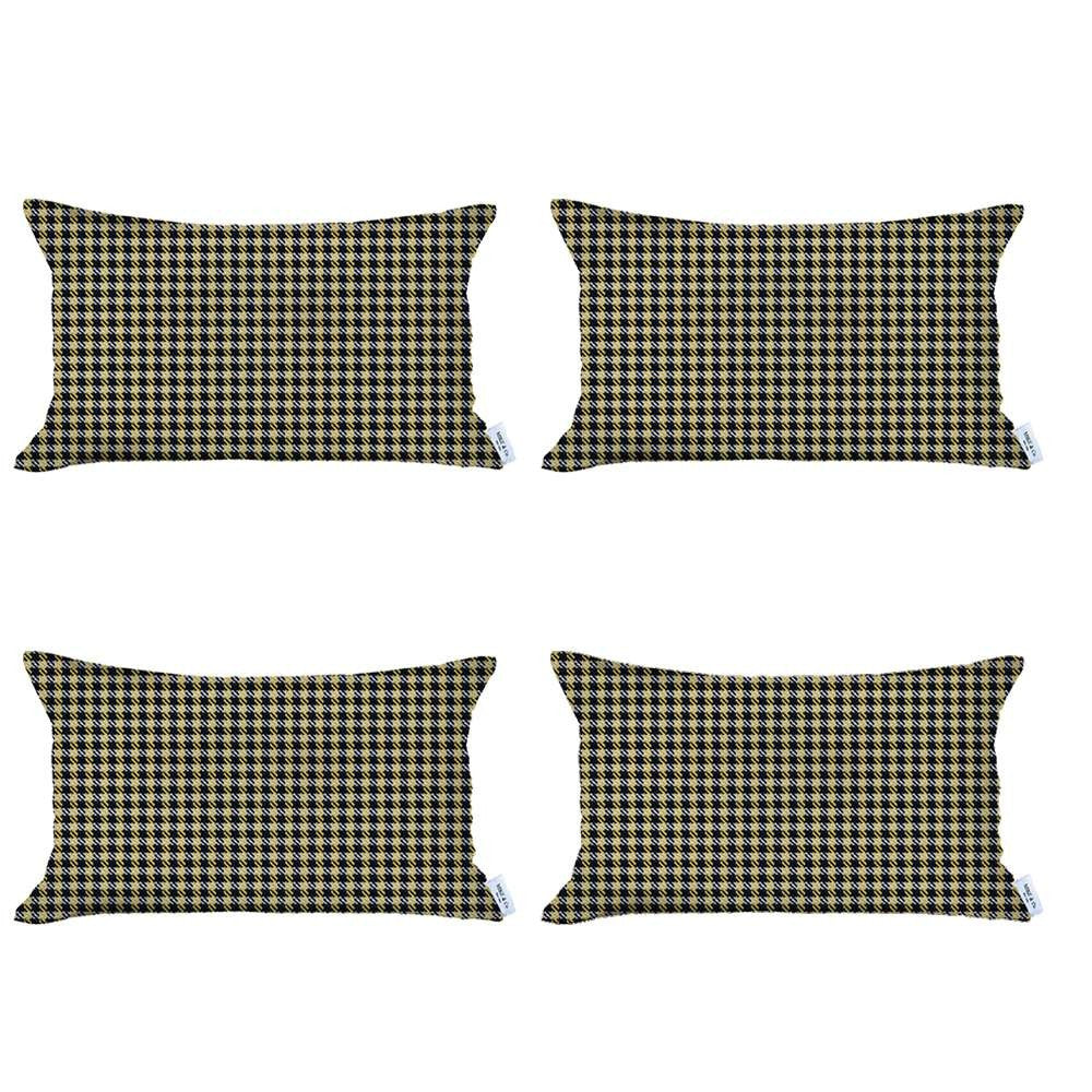 Set Of 4 Yellow Houndstooth Lumbar Pillow Covers