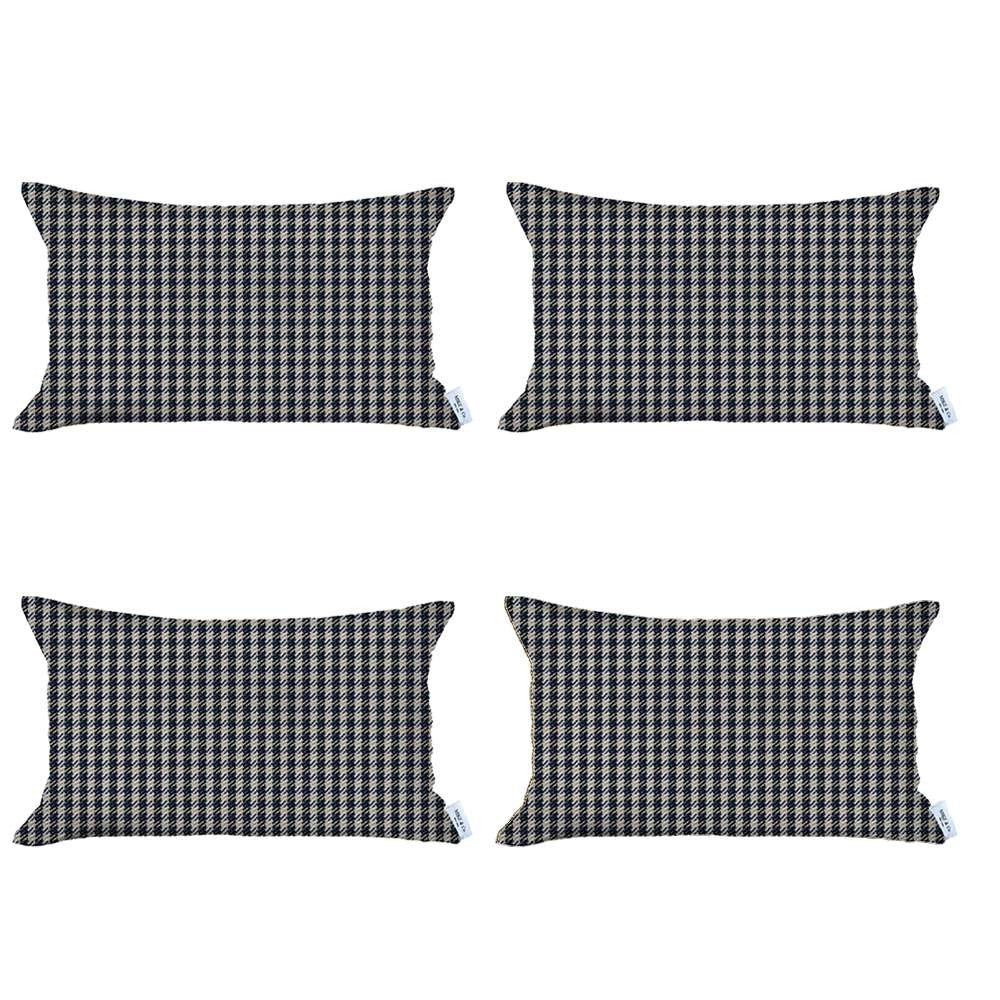 Set Of 4 Gray Houndstooth Lumbar Pillow Covers