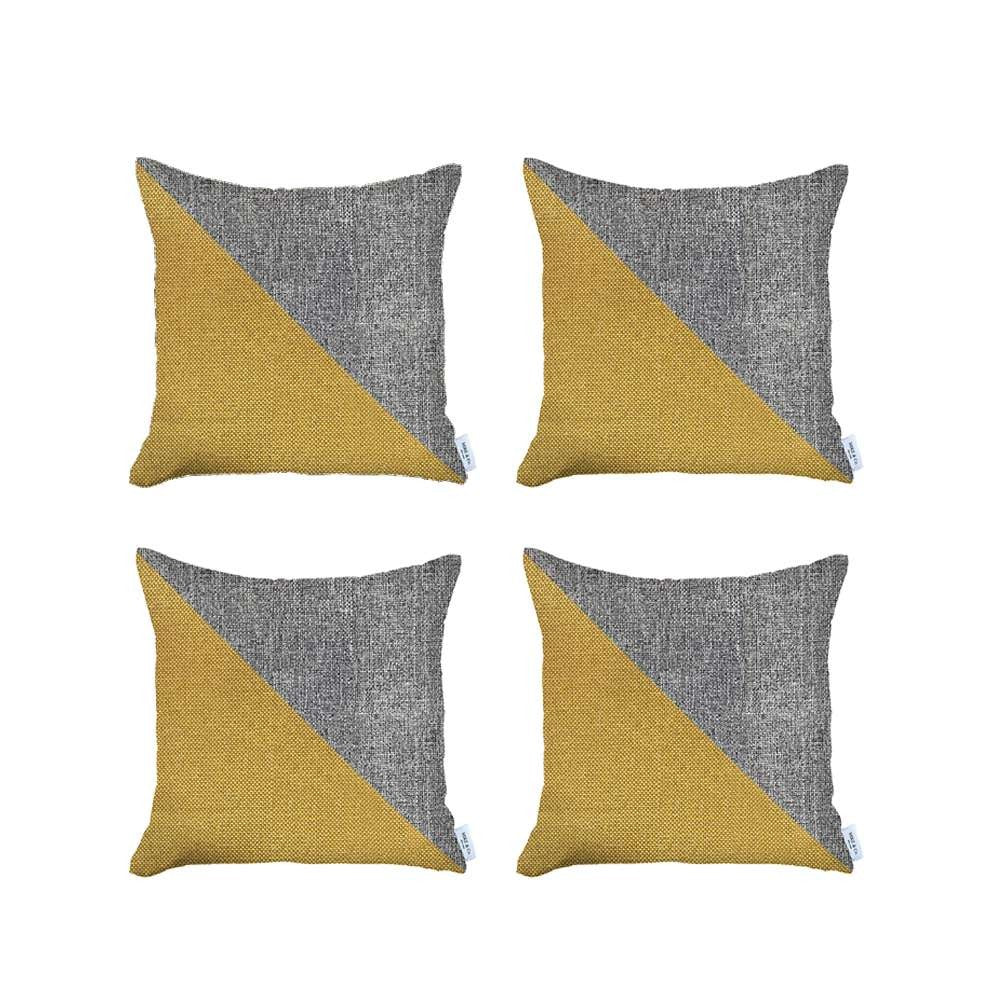 Set Of 4 White And Yellow Diagonal Pillow Covers