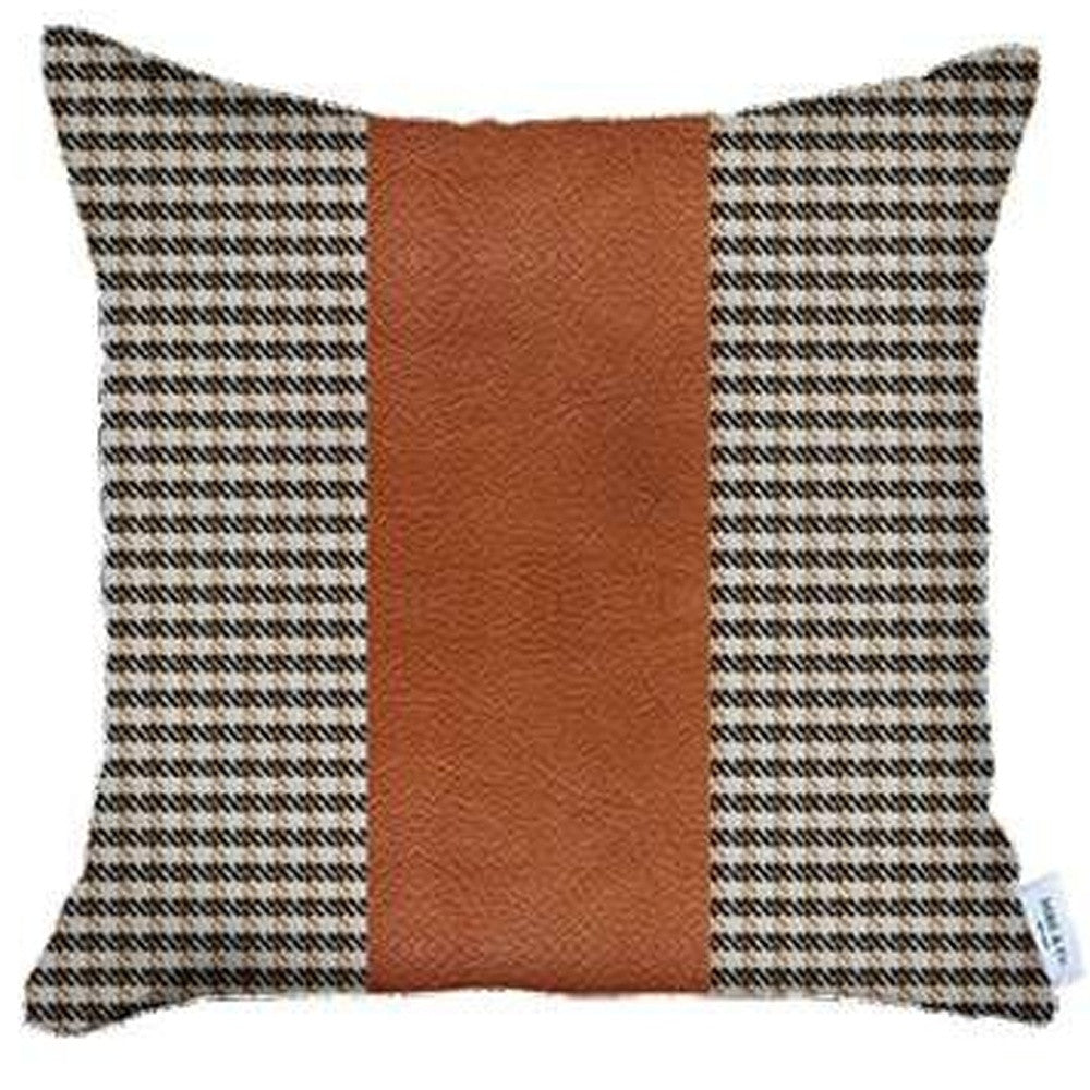 Set Of 4 Brown Checkered Faux Leather Pillow Covers
