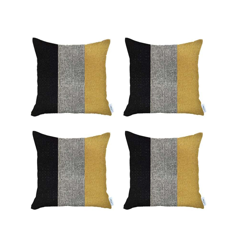 Set Of 4 Modern Yellow Striped Pillow Covers