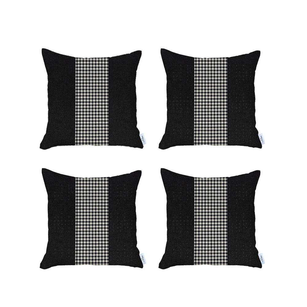 Set Of 4 Black And White Houndstooth Pillow Covers