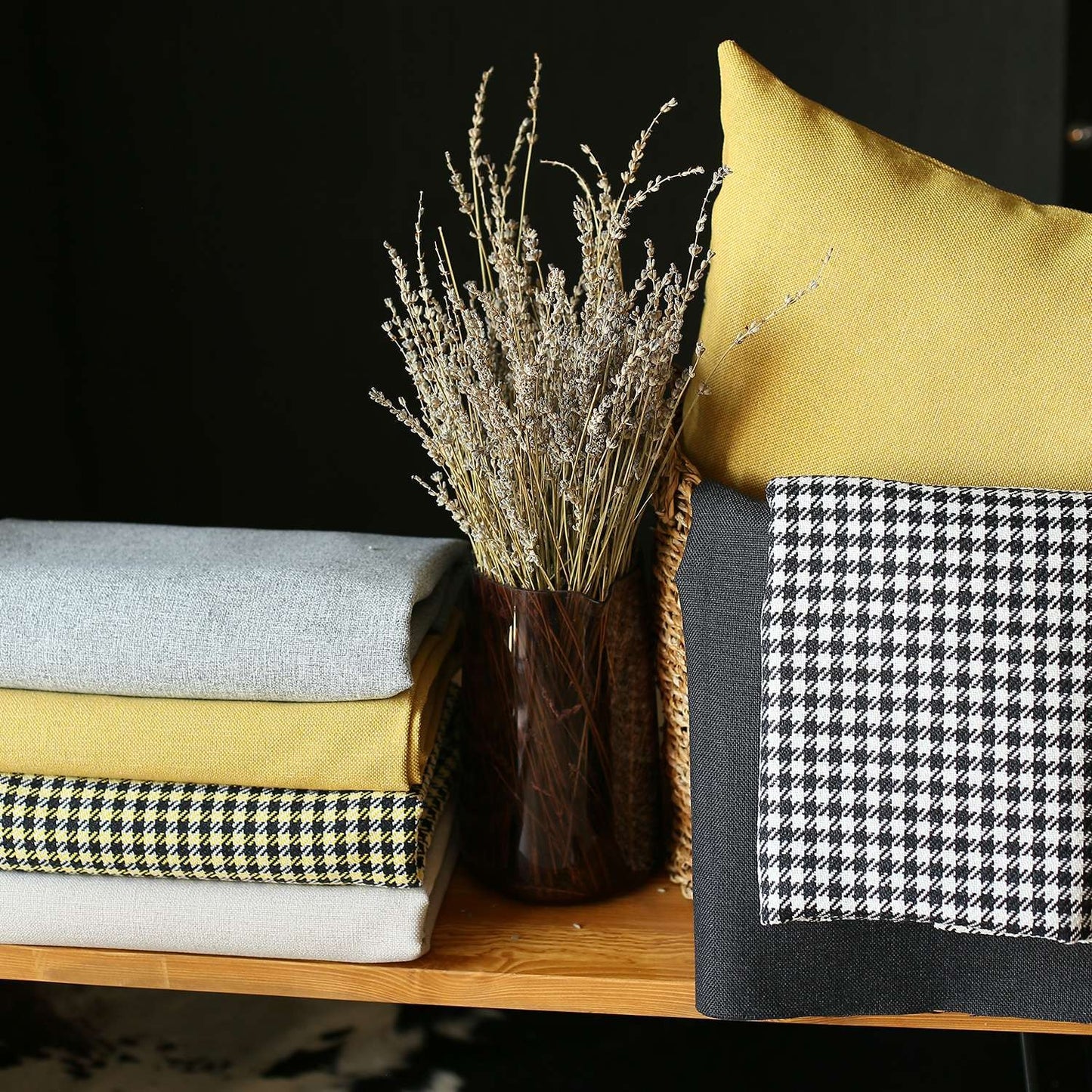 Set Of 4 Black And Yellow Houndstooth Pillow Covers