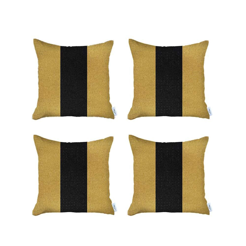 Set Of 4 Yellow And Black Center Pillow Covers