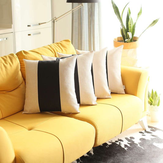 Set Of 4 Black And Yellow Center Pillow Covers