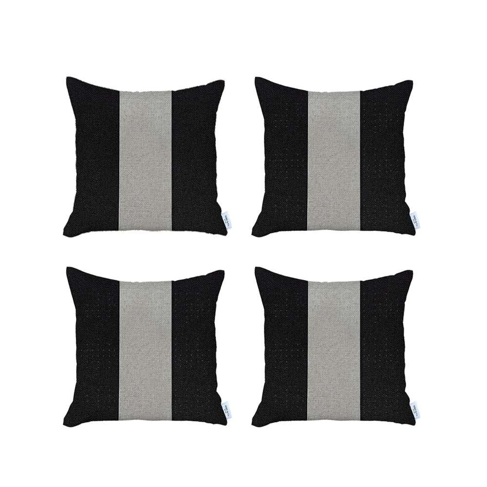 Set Of 4 Black And White Center Pillow Covers