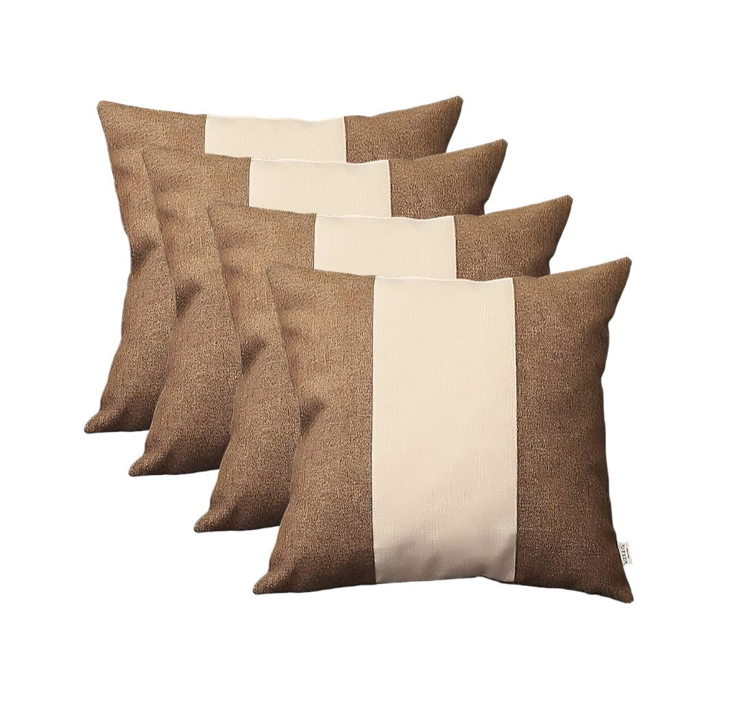 Set of Four Brown and Ivory Throw Pillow Covers