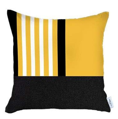 Set Of 4 Yellow And Black Printed Pillow Covers