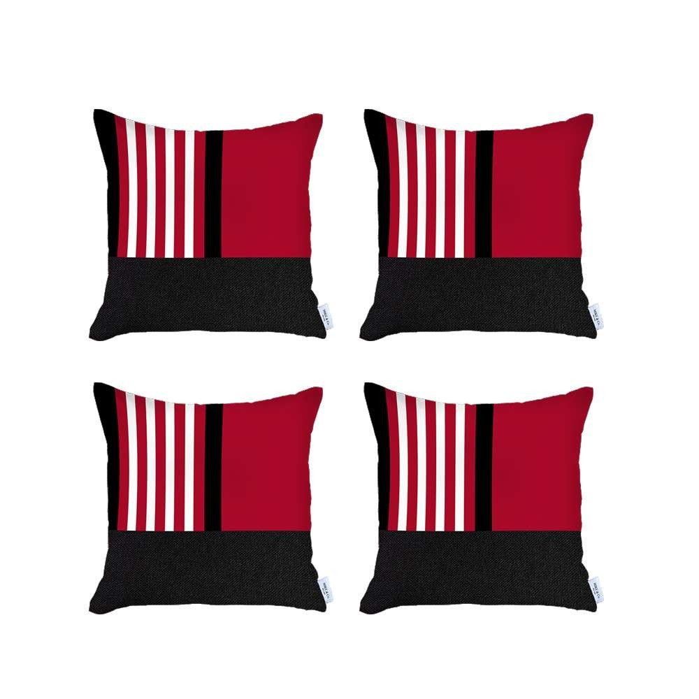 Set Of 4 Red And Black Printed Pillow Covers