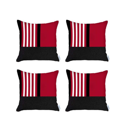 Set Of 4 Red And Black Printed Pillow Covers