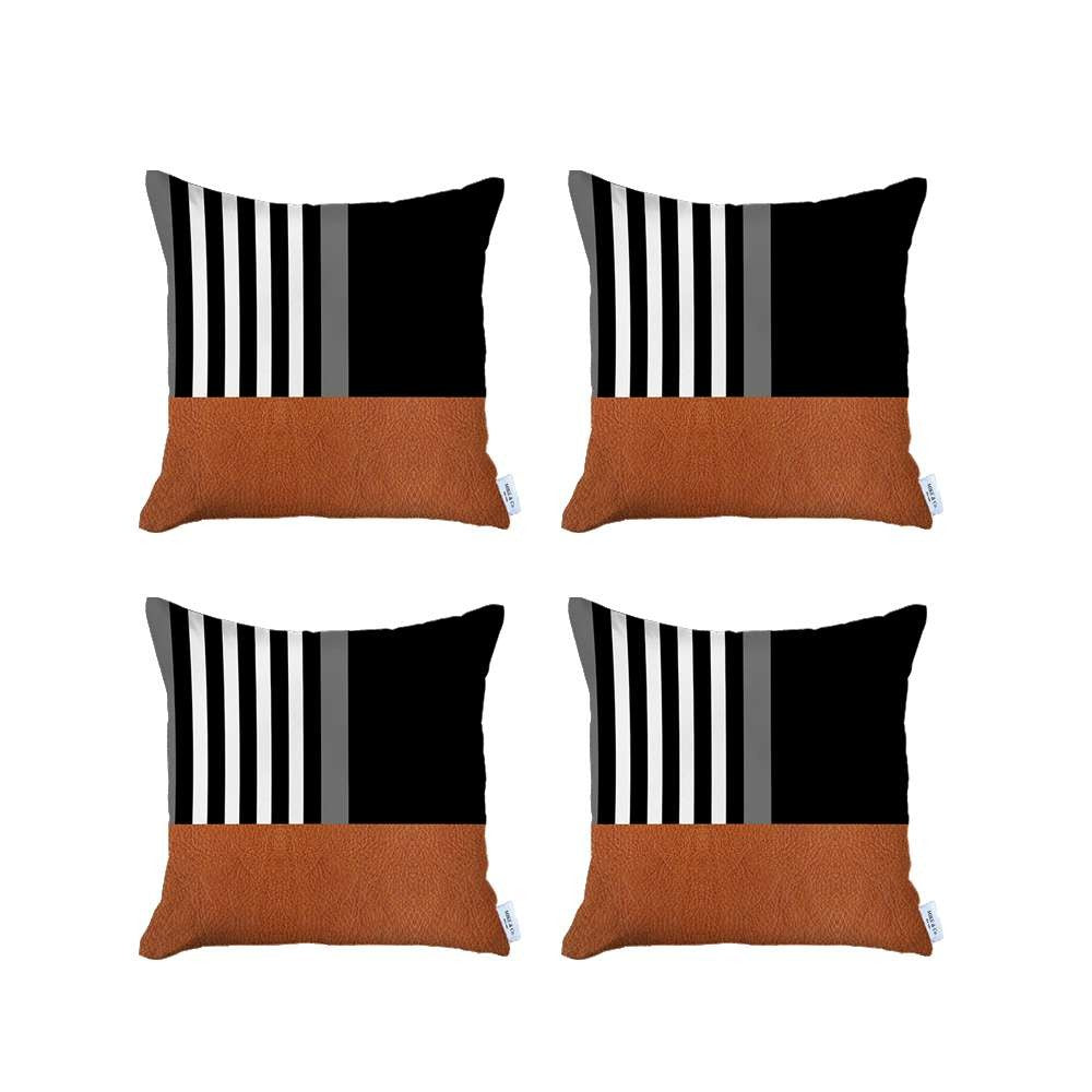 Set Of 4 Brown And Black Printed Pillow Covers