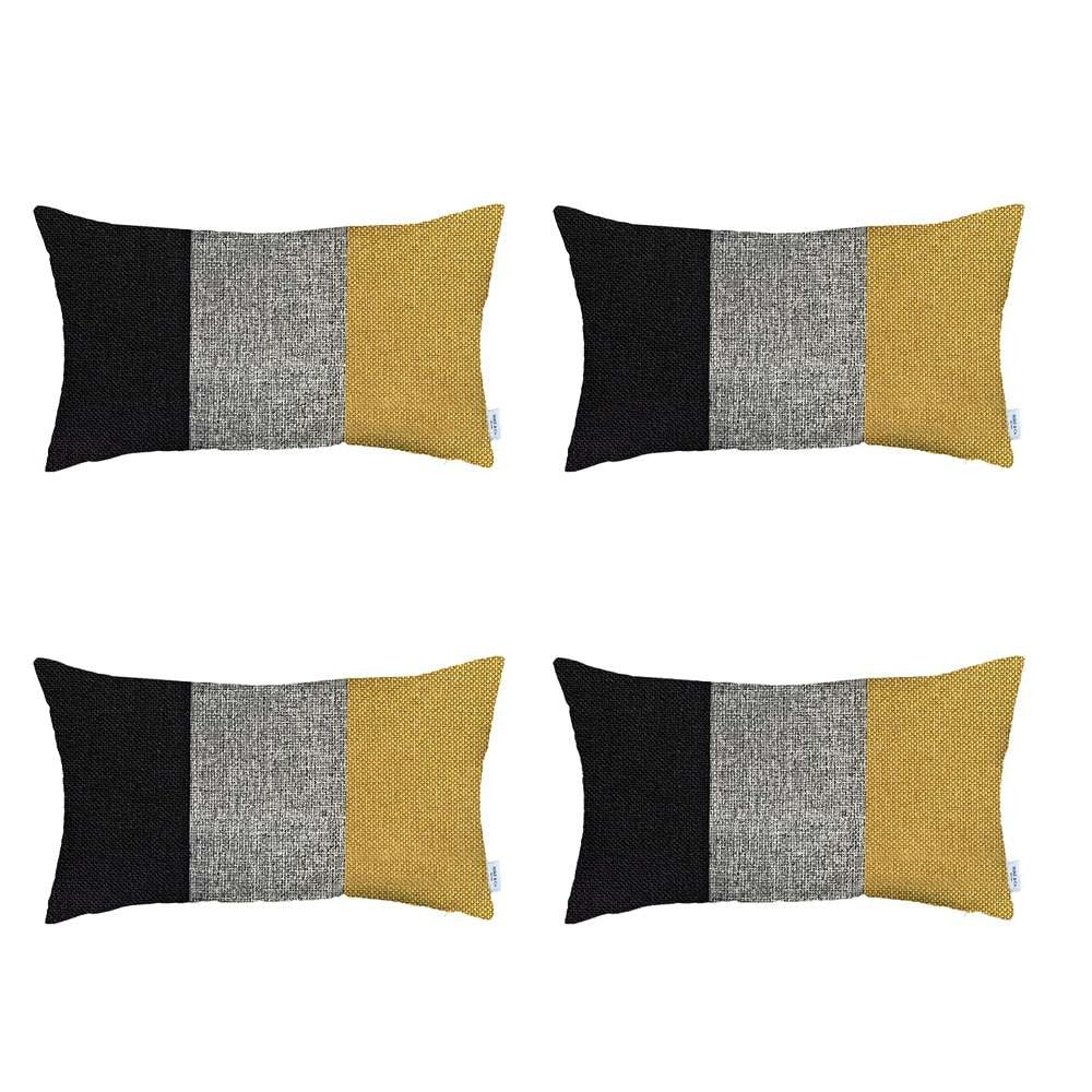Set Of 4 Yellow Tripartite Lumbar Pillow Covers