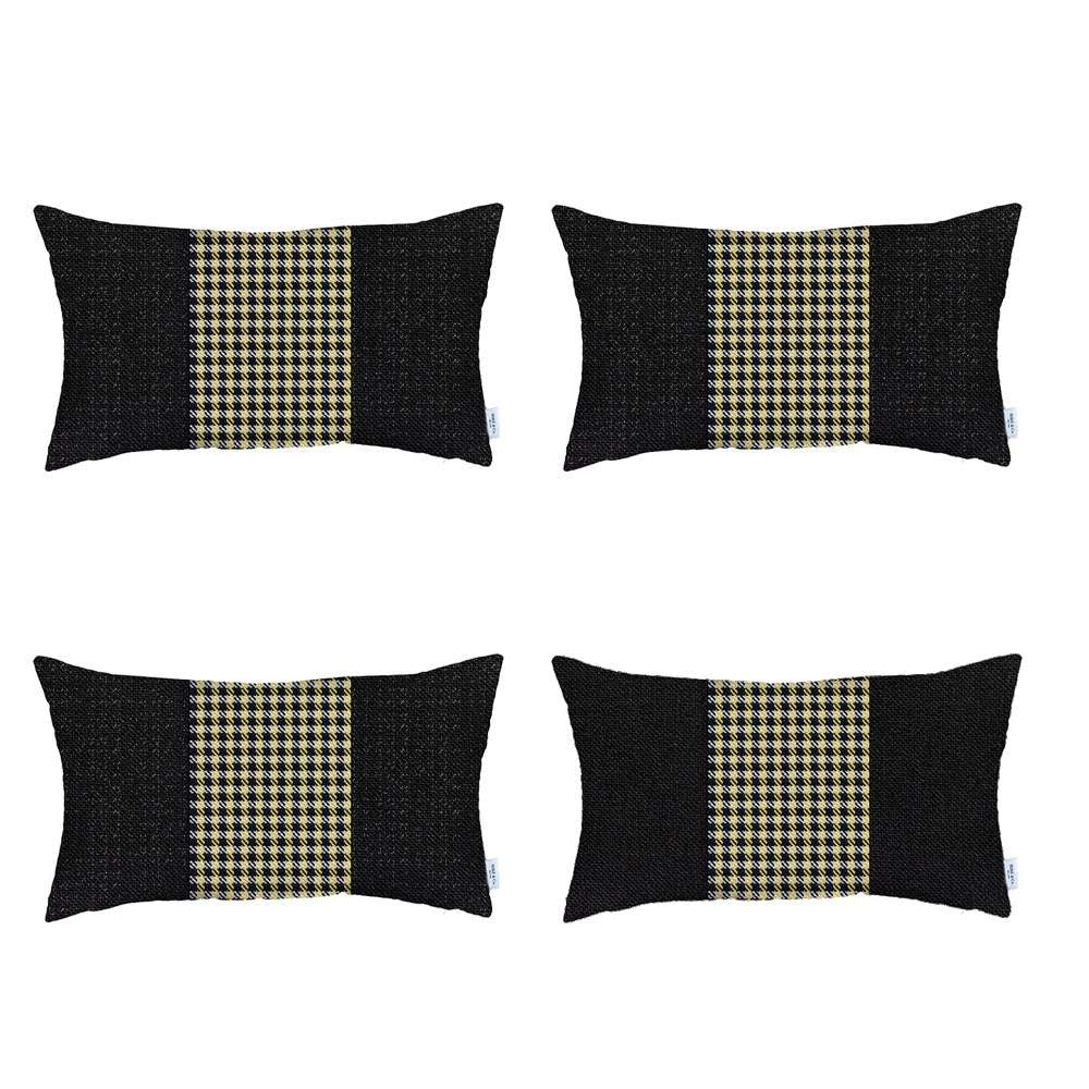 Set Of 4 Yellow And Black Center Lumbar Pillow Covers