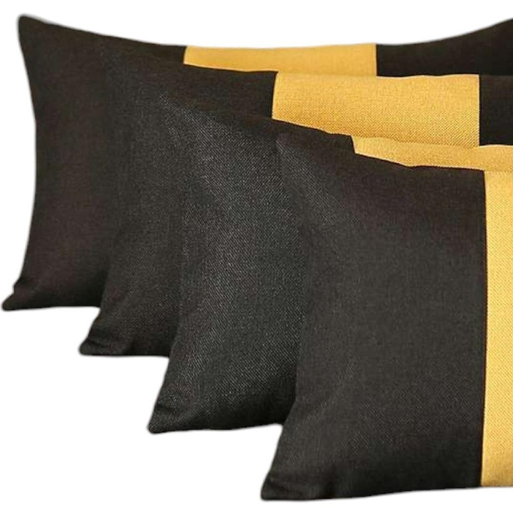 Set Of 4 Black And Yellow Lumbar Pillow Covers