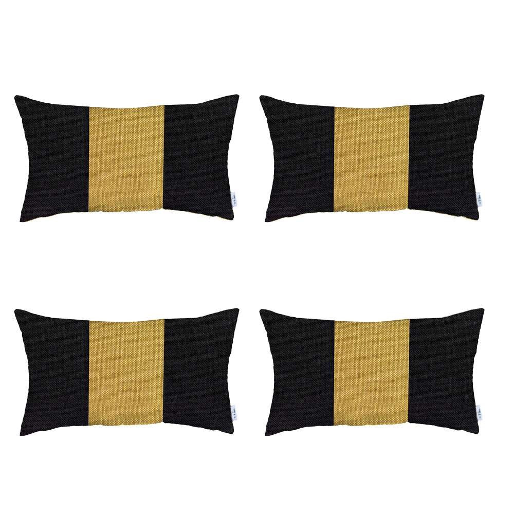 Set Of 4 Black And Yellow Lumbar Pillow Covers