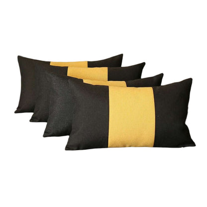 Set Of 4 Black And Yellow Lumbar Pillow Covers