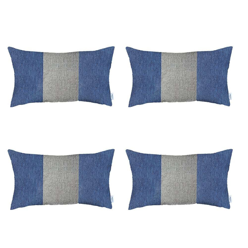 Set Of 4 Blue And White Lumbar Pillow Covers