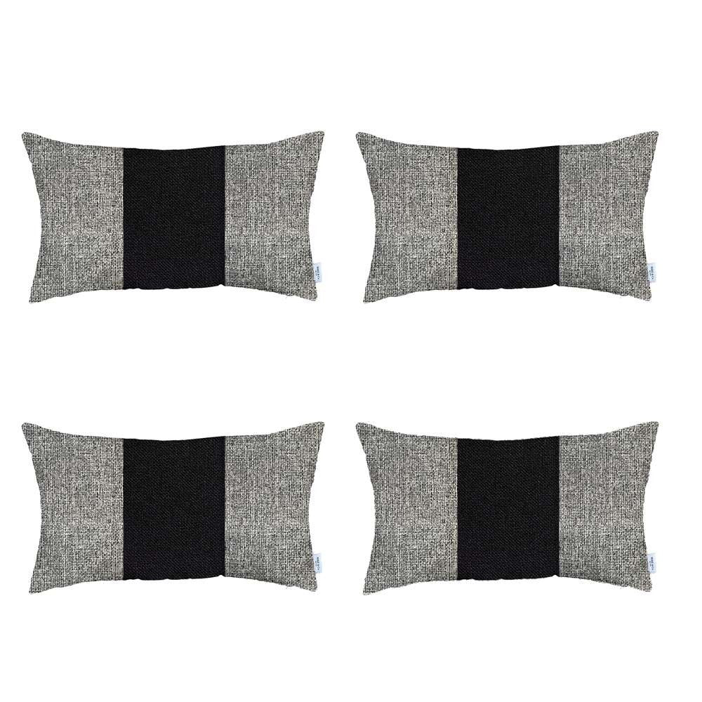 Set Of 4 Ivory And Black Lumbar Pillow Covers