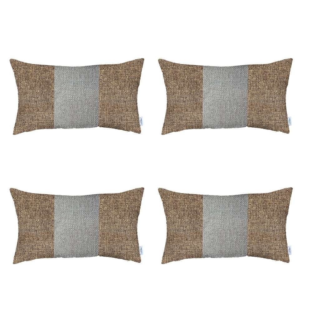 Set Of 4 Brown And White Lumbar Pillow Covers
