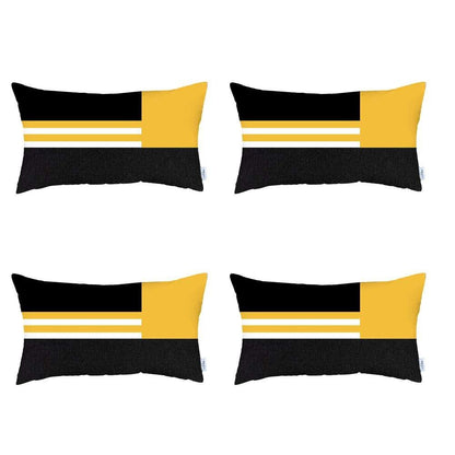 Set Of 4 Yellow And Black Lumbar Pillow Covers