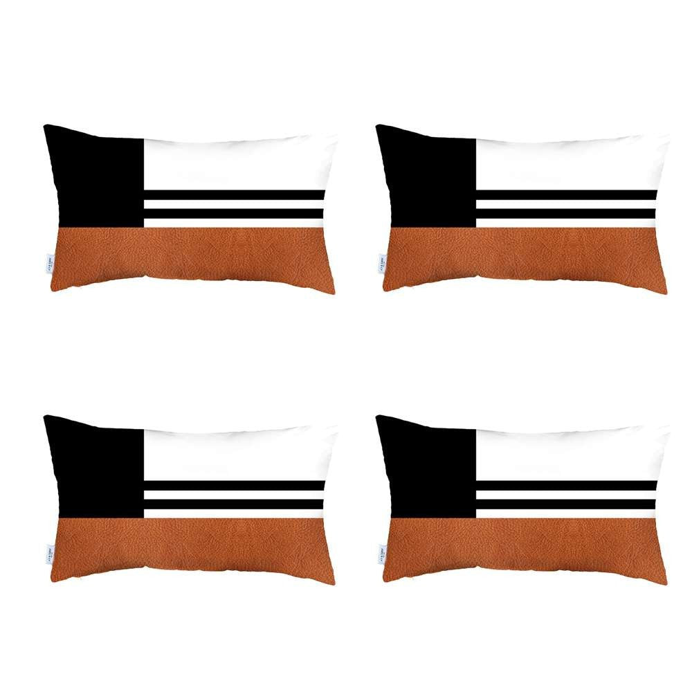 Set Of 4 Brown And Black Lumbar Pillow Covers