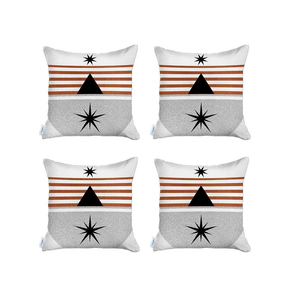 Set Of 4 Orange And Ivory Striped Pillow Covers