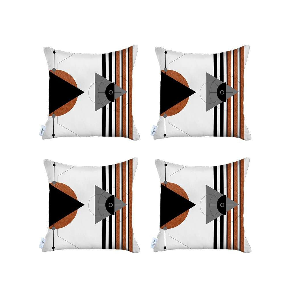 Set Of 4 Orange And Ivory Boho Chic Pillow Covers