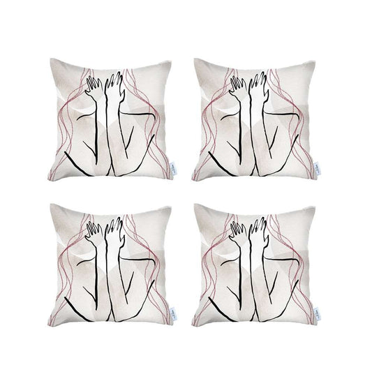 Set Of 4 White Boho Chic Printed Pillow Covers