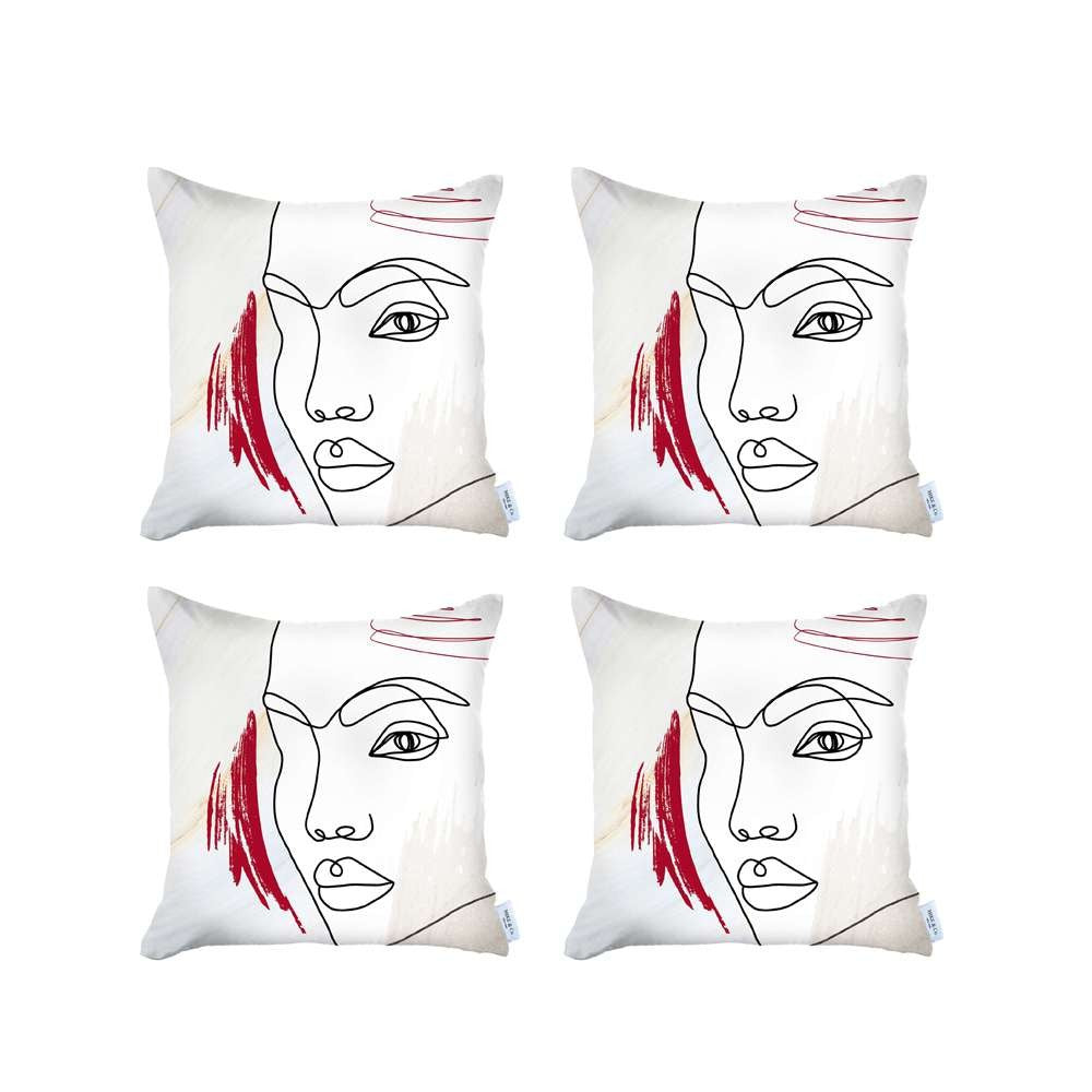 Set Of 4 Ivory Printed Boho Chic Pillow Covers