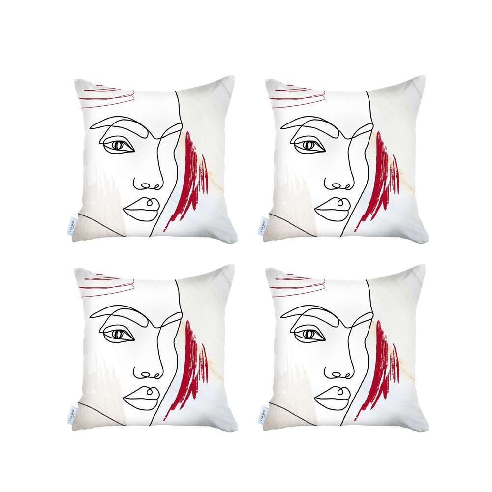 Set Of 4 Ivory Printed Boho Chic Pillow Covers