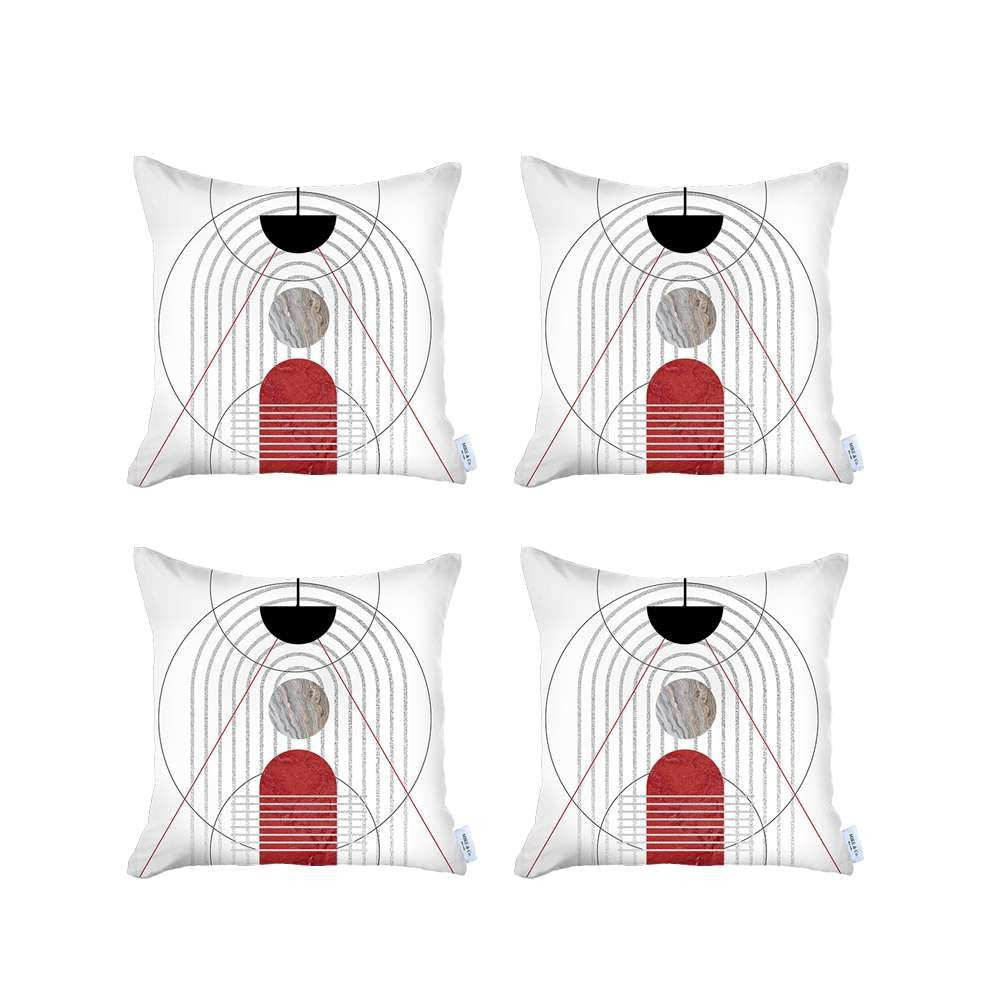 Set Of 4 White Eclectic Printed Pillow Covers