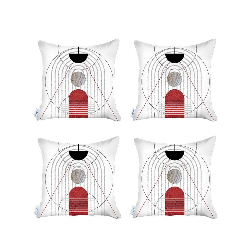 Set Of 4 White Eclectic Printed Pillow Covers