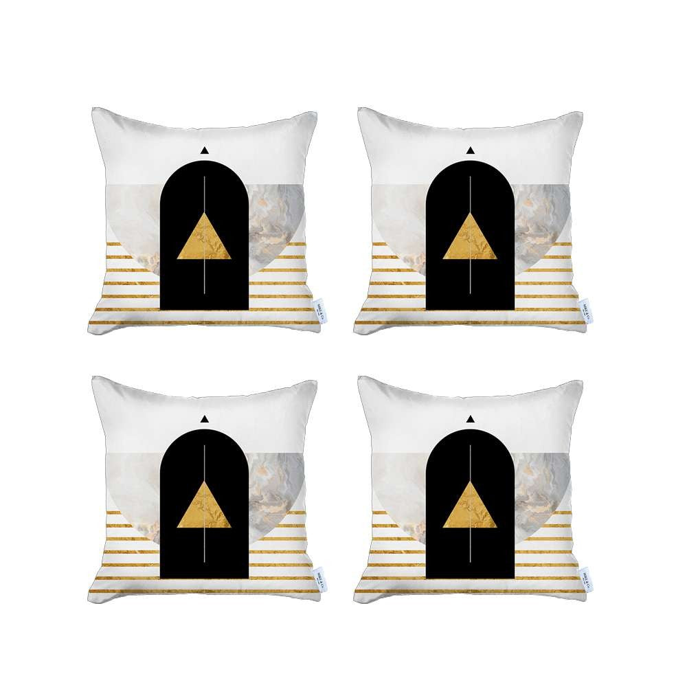 Set Of 4 Yellow Geometric Printed Pillow Covers