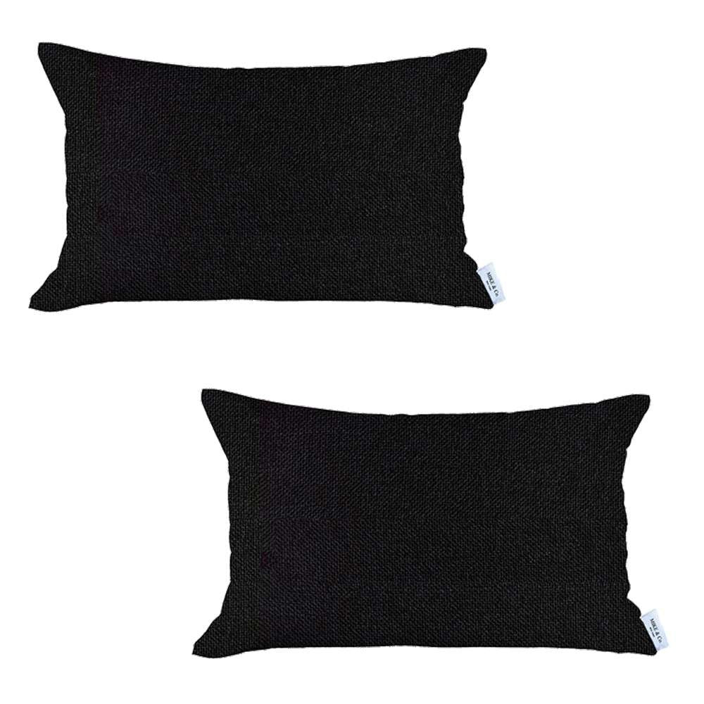 Set Of 2 Black Solid Lumbar Pillow Covers