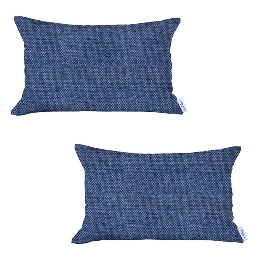 Set Of 2 Blue Solid Lumbar Pillow Covers